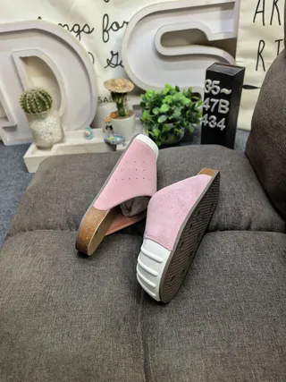 Adidas Pink White Perforated Upper Cork Footbed Slippers