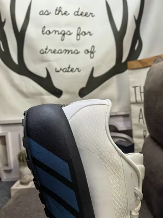 Adidas White Blue Mesh Upper Black Platform Sole Chunky Sneakers