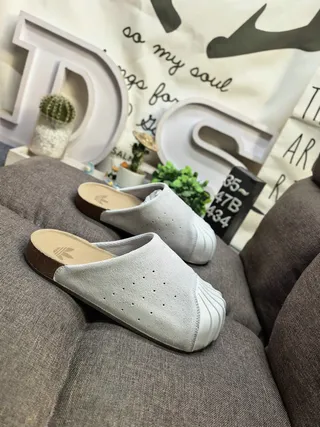 Adidas Slide Light Gray Perforated Suede Slipper
