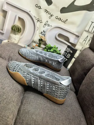 Adidas Silver Brown Woven Metallic Upper Three-Stripe Side Panel Ballet Flat