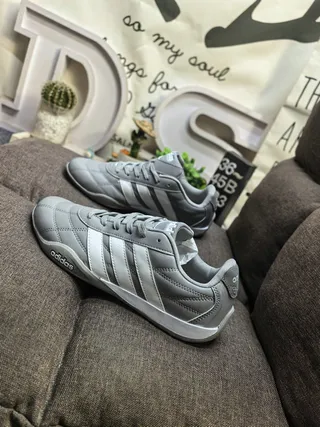 Adidas Gray White Quilted Upper Three-Stripe Side Panel Sneakers
