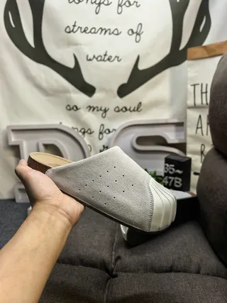 Adidas Slide Light Gray Perforated Suede Slipper