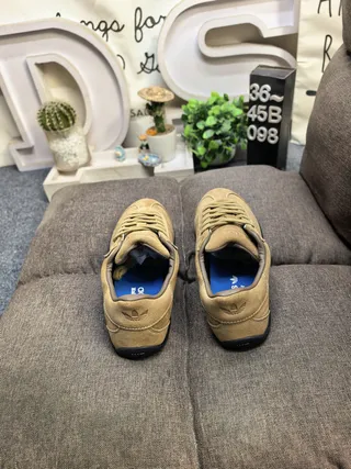 Tan Suede Perforated Low-Top Sneakers