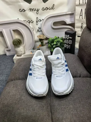Adidas White Blue Mesh Upper Black Platform Sole Chunky Sneakers