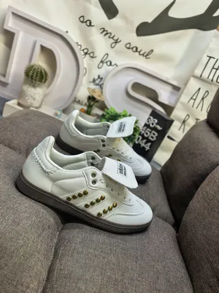 Adidas White Gold Leather Upper Stud Accents Lifestyle Sneakers