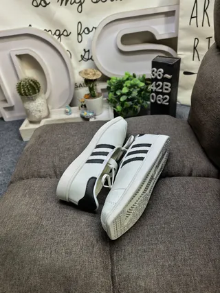 Adidas White Black Laceless T-Strap Three-Stripe Side Panel Lifestyle Sneakers