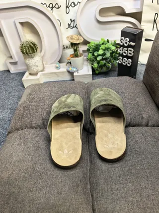 Army Green Beige Suede Upper Cork Sole Slippers