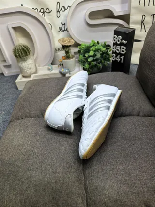 Adidas White Gray Low-Top Quilted Toe Cap Sneakers