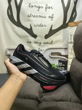 Adidas Black Silver Knit Mesh Upper Three-Stripe Side Branding Lifestyle Sneakers