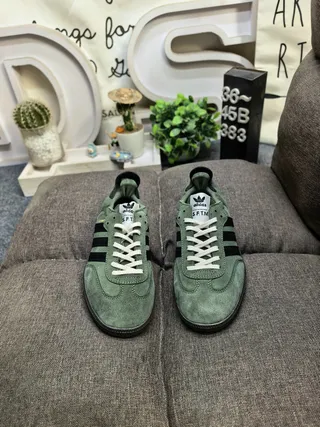 Adidas Army Green Black Suede Upper Three Stripes Lifestyle Sneakers