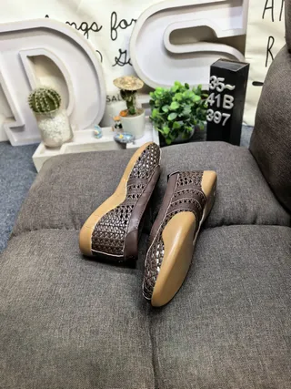 Brown Woven Slip-On Flat Casual Shoes