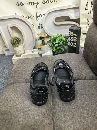 Adidas Black White Patent Upper Three-Stripe Side Panel Mary Jane Shoes