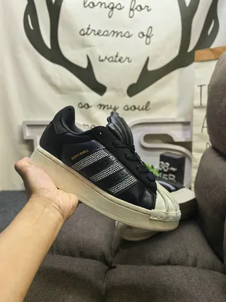 Adidas Superstar Shell Toe Black and Creme Lifestyle Sneakers