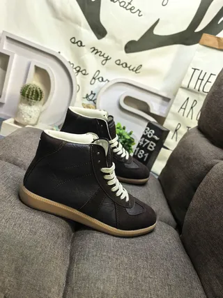 Brown Beige High-Top Leather Upper Ankle Boots