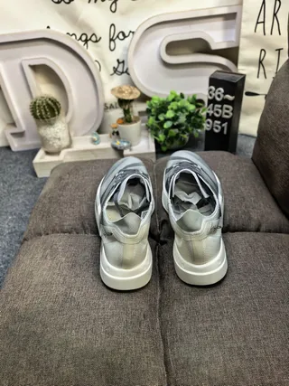 Adidas Gradient Silver-Gray Triple Stripe Sculpted Midsole Chunky Sneakers