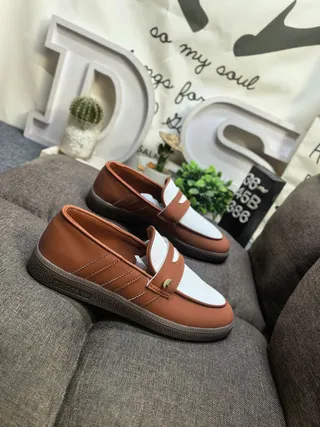 Adidas Brown White Slip-On Strap-Closure Loafer