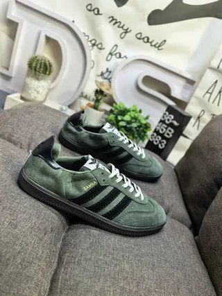 Adidas Army Green Black Suede Upper Three Stripes Lifestyle Sneakers