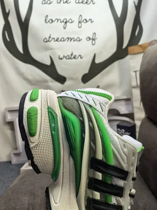 Adidas White Green Sole Mesh And Synthetic Overlays Chunky Sneakers
