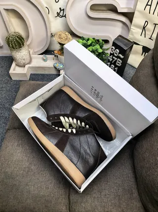 Brown Beige High-Top Leather Upper Ankle Boots