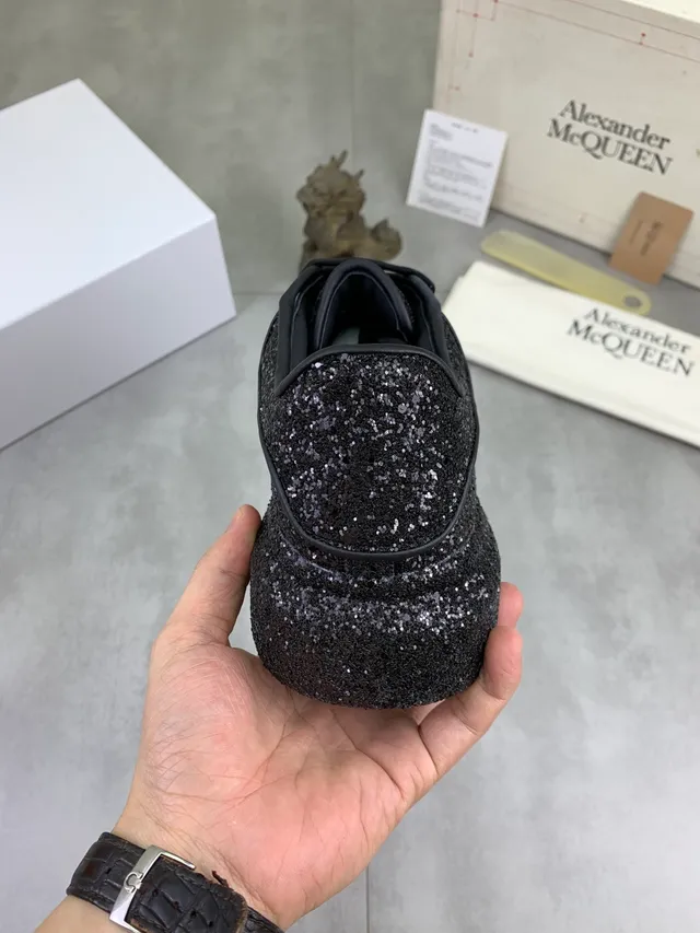 Alexander McQueen Black Silver Glitter-Covered Upper Oversized Silhouette Lifestyle Sneakers