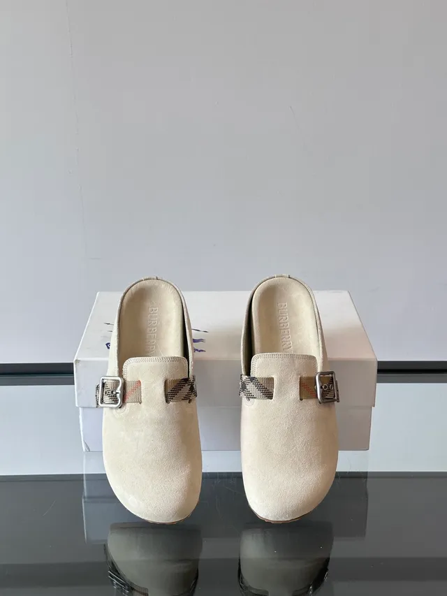 Burberry Lola Beige Brown Suede Upper Buckle Strap Loafer