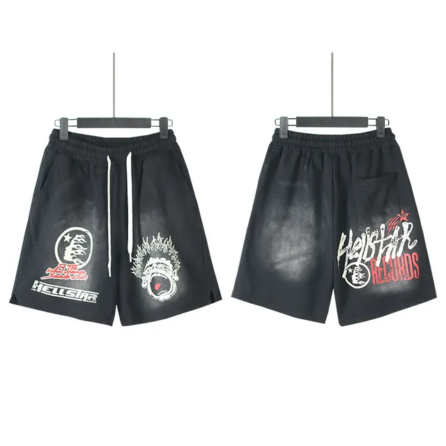 Hellstar Graphic-Print Relaxed-Fit Black Shorts