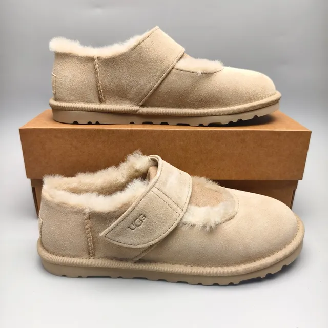UGG Tasman Beige White Suede Upper Shearling-Lined Mary Jane Shoes