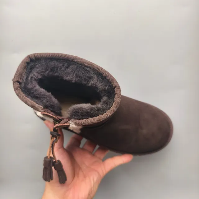 UGG Brown White Suede Upper Shearling-Lined Snow Boots