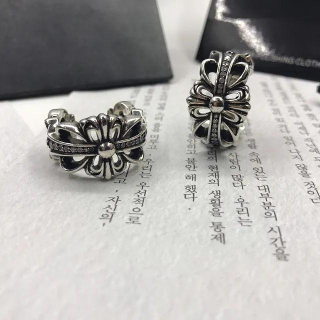 Chrome Hearts Cross Flower Pavé Silver Ring