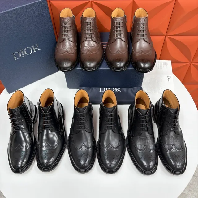 Dior Brown Black Brogue-Perforated Crocodile-Embossed Leather Ankle Boots
