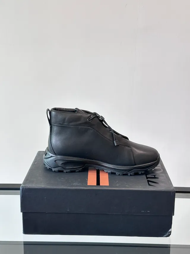 Black Smooth Leather Toggle-Lace Ankle Boot