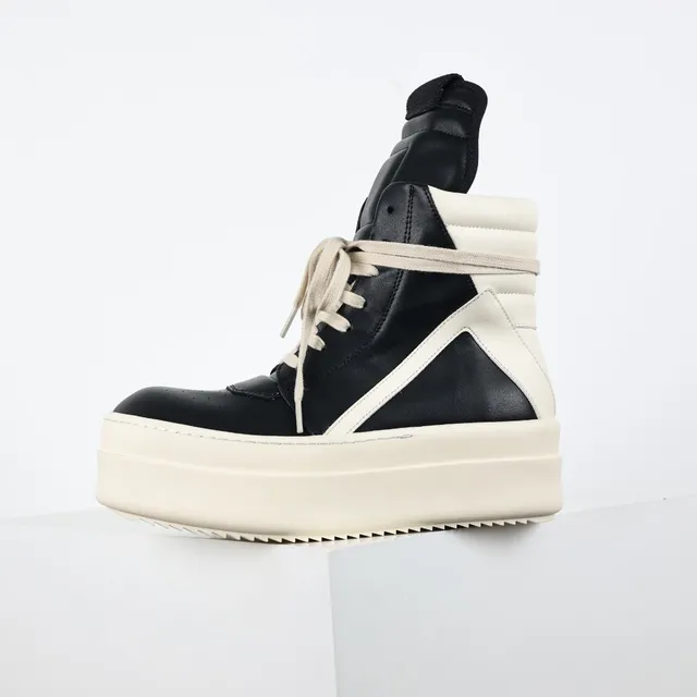 Rick Owens Ramones Black and Cream Platform Chunky Sneakers