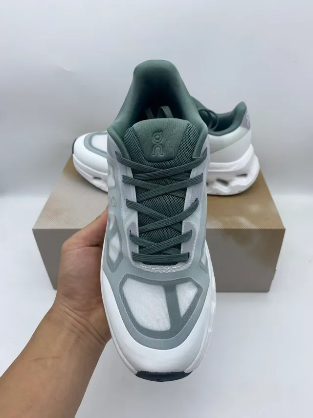 On Beige Gray Sculpted Open-Cell Midsole Mesh And Synthetic Overlay Upper Running Shoes