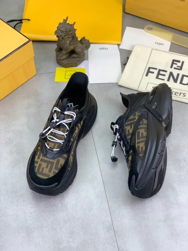 Fendi Runner FF Jacquard Black Brown Chunky Sneakers