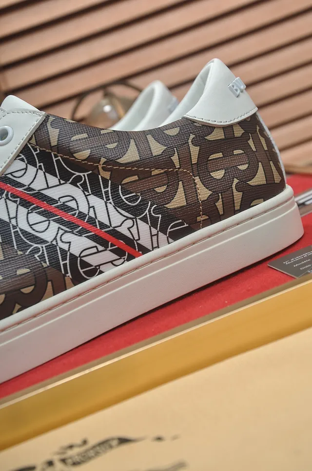 Burberry White Brown Monogrammed Textile Side Panel Leather Toe Cap Lifestyle Sneakers