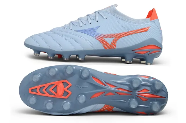 Mizuno Blue Orange Low-Cut Knit Upper Dynamic Wave Cage Overlay Firm-Ground Soccer Shoes