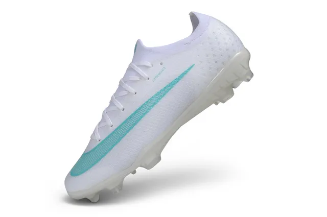 Nike White Blue Knit Bootie Upper Translucent Soleplate Firm-Ground Soccer Shoes