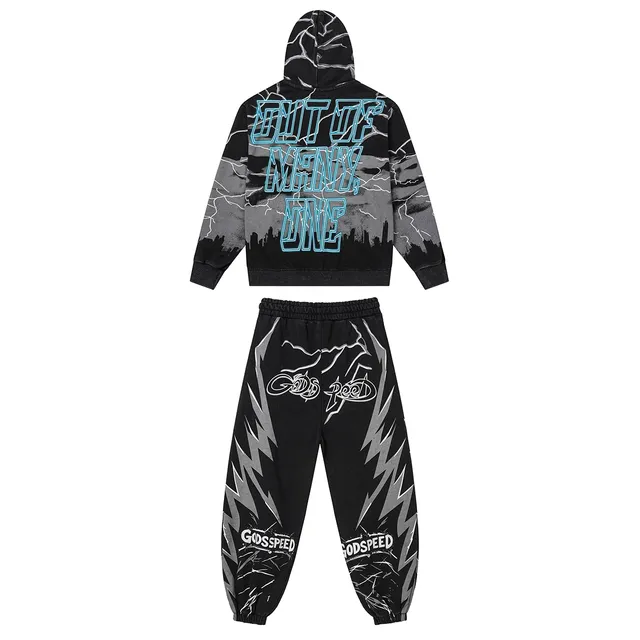 Godspeed Black Blue Graphic-Print Zip-Up Hoodie Tracksuit