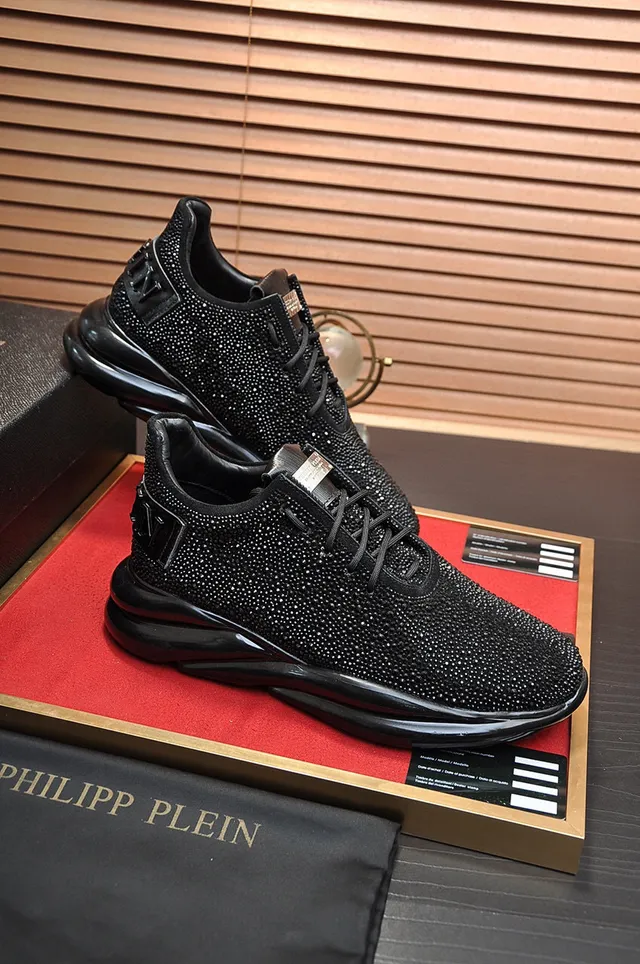 Philipp Plein Crystal-Embellished Knit Black Lifestyle Sneakers