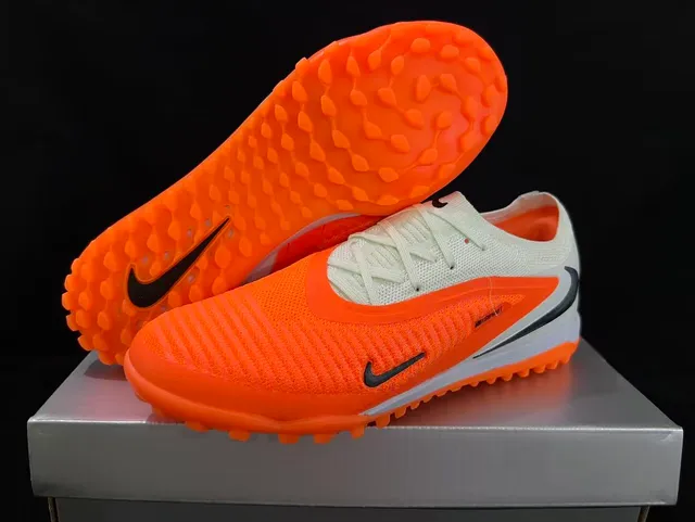 Nike Orange White Knit Upper Asymmetrical Lacing Turf Soccer Shoes