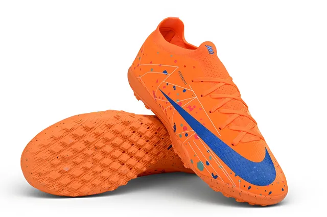 Nike Orange Blue Knit Upper Speckle-Print Overlay Turf Soccer Shoes