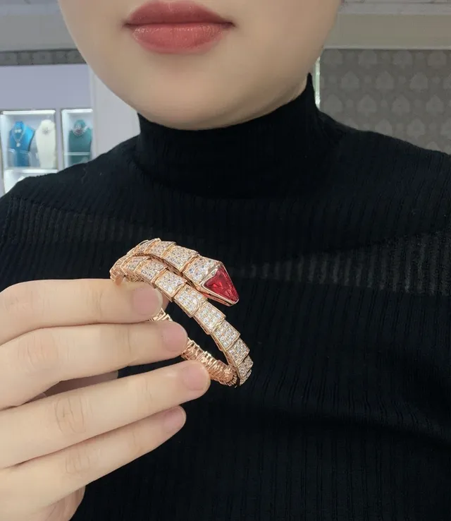 Bvlgari Serpenti Rose Gold Red Ruby and Diamond Coil Bracelet