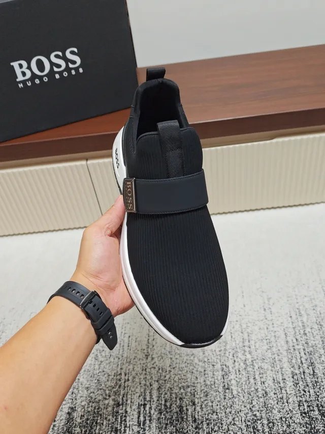 Hugo Boss Black White Knit Upper Slip-On Lifestyle Sneakers