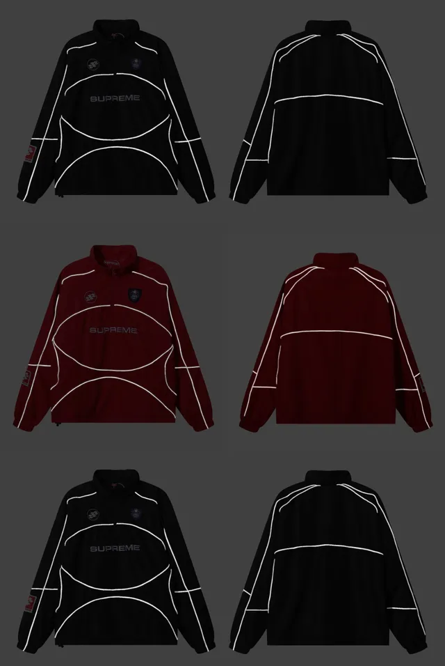 Supreme Black White Quarter-Zip Reflective Piping Windbreaker
