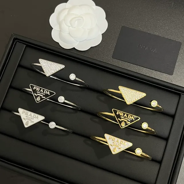 Prada Triangle Logo Bracelet Silver Gold Triangular Charm Pavé Crystal Bracelet