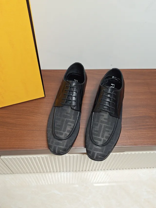 Fendi Cap-Toe Monogrammed Black Leather Oxford Shoes