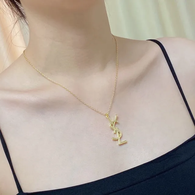 Saint Laurent YSL Monogram Gold-Tone Pendant Necklace