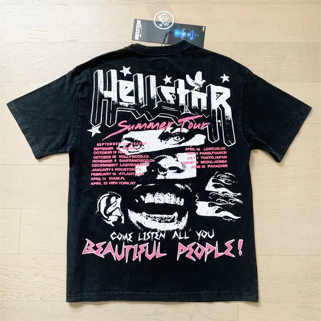 Hellstar Black Pink Oversized Fit Screen-Print Graphic T-Shirt