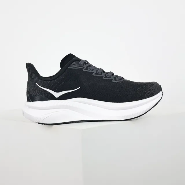 Hoka Black White Engineered Knit Upper Thick Midsole Running Shoes