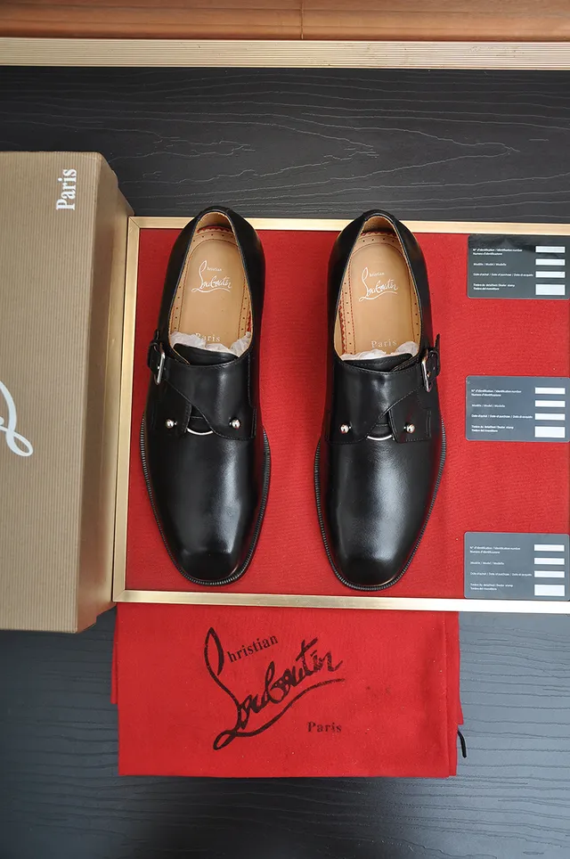 Christian Louboutin Black Red Polished Leather Single Strap Monk Shoes